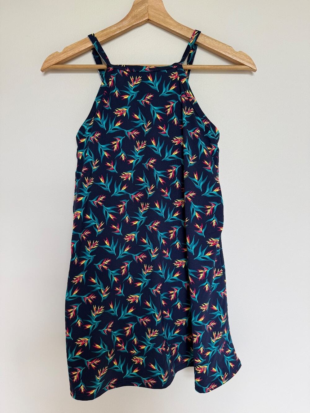 Lands' End Swim Dress Size 2 Tropical Halter Built-In Bra Coastal Resort Wear